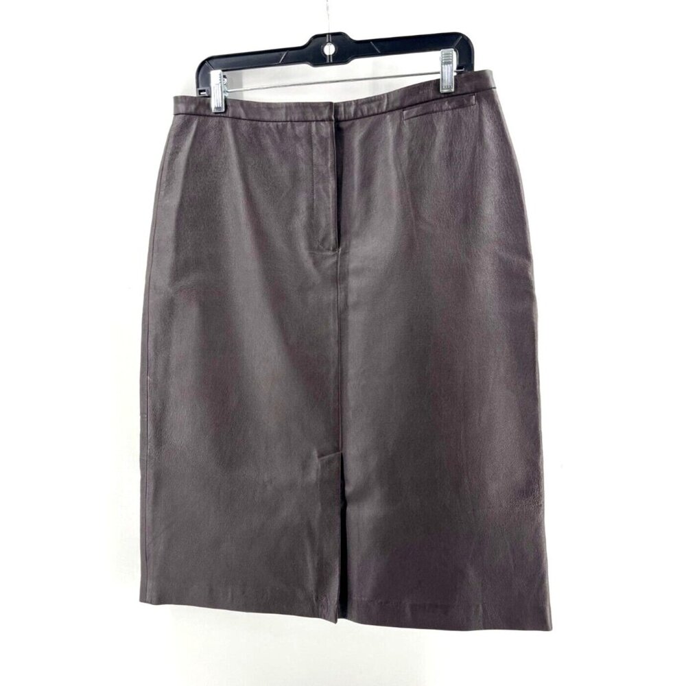 Vintage Clio Women's Brown Lined Leather Midi Pencil Skirt Y2K Size 12
